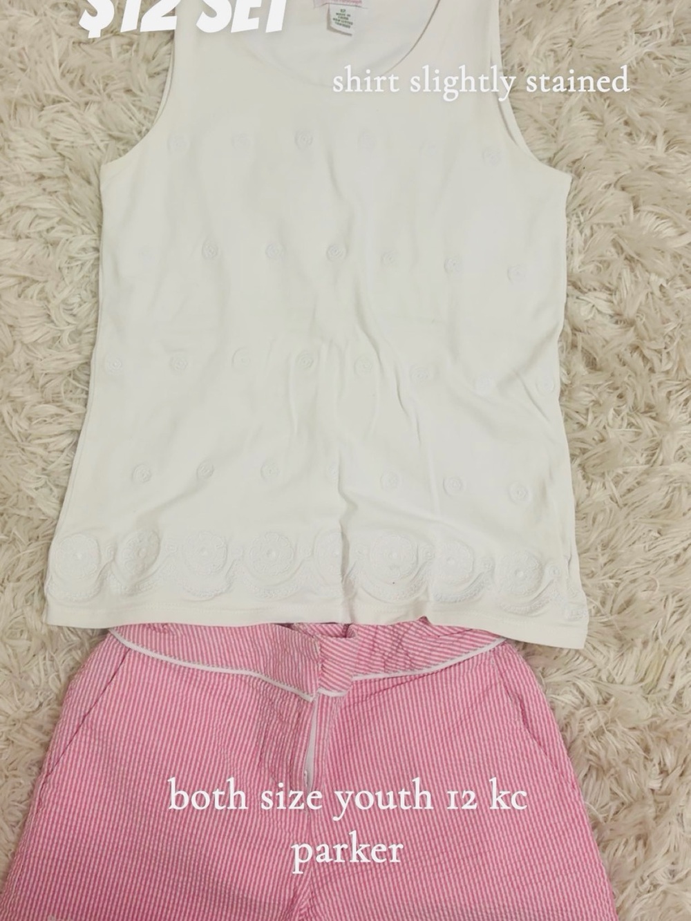 Parker Girls White Embroidered Tank Top with Pink Seersucker Skirt